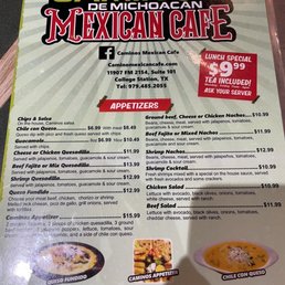 Menu as of March 2023