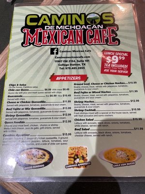 Menu photo 4 Caminos Mexican cafe College Station, TX