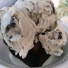 "Brownie Sundae" ($7) with soft, chocolate brownie and a generous scoop of cookies and cream ice cream. "Brownie Sundae" ($7) with soft, chocolate brownie and a generous scoop of cookies and cream ice cream.