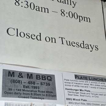 M & M BBQ - Hours of operation - Hawaiian Near Me - Aiea, Hawaii