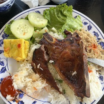 Pho Sao Bien - Marinated pork chop, steamed egg with vermicelli and pork patty, and shredded pork skin on white rice.  My favorite! - Vietnamese Near Me - Pacific Beach, California