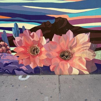 Breakfast Club - Beautiful flower art Murals outside cafe around downtown - Breakfast & Brunch Near Me - Phoenix, Arizona