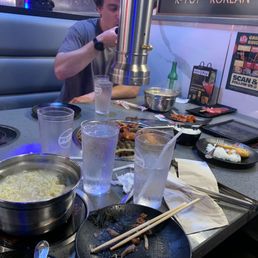 Hot pot Japanese Miso (closest) Thai Tom yum hotpot (furthest)