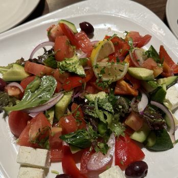 Shashlik House - They say this is Greek salad. It's not! It's huge chunks of tomatoes, cucumbers, and peppers. - Uzbek Near Me - New York, New York