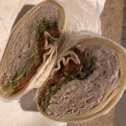 Turkey+Swiss (SLICED THIN!) with tomato+lettuce on a plain wrap!