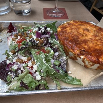 Vinsetta Garage - Noodle burger and side salad - American Near Me - Berkley, Michigan
