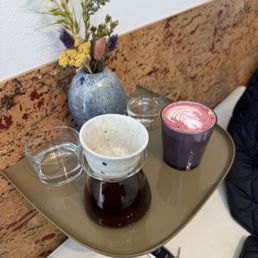 natural pour over and rose hot chocolate.