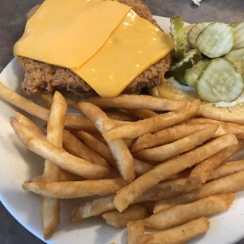 Riverside Cafe - Tenderloin with cheese, mayo and pickles. - Diners Near Me - Muncie, Indiana