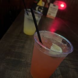 Two tequila drinks one pineapple and one pineapple and cranberry Two tequila drinks one pineapple and one pineapple and cranberry