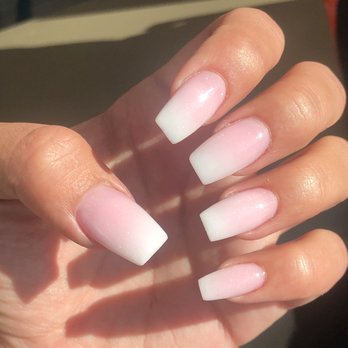 Cute Nails - pink & white ombré with a hint of glitter   thank you, sky! - Nail Salons Near Me - Wheaton, Illinois