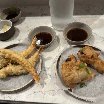 Handroll Bar Rolling - Shrimp tempura and fried chicken. Both pretty meh - Japanese Near Me - New York, New York