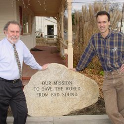 The Music Store - My former partner (who I lost in 2012) and I with our mission statement carved into this beautiful stone