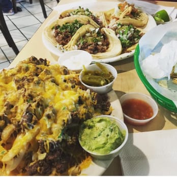 Taco Grill - Carne asada fries, steak tacos and a fish taco - Mexican Near Me - Westminster, California
