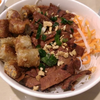 Saigon Bowl - Denver - Grilled pork with pork egg roll on rice noodles - Vietnamese Near Me - Denver, Colorado Saigon Bowl - Denver - Grilled pork with pork egg roll on rice noodles - Vietnamese Near Me - Denver, Colorado