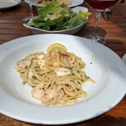The Gables - Prawn and Gurnard linguine and a green salad.