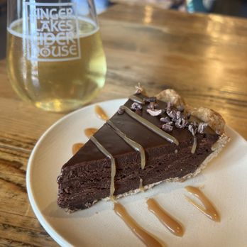 Finger Lakes Cider House - Chocolate torte with caramel drizzle, sooo delicious and decadent, you don't wanna miss out on this & my Non-Alcoholic Ginger beer. - Cideries Near Me - Interlaken, New York
