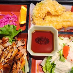 Bento box with teriyaki chicken & tempura veggies Bento box with teriyaki chicken & tempura veggies