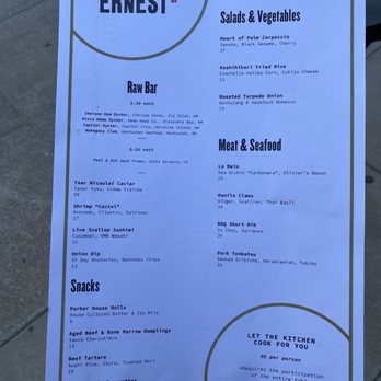 Ernest - Menu - New American Near Me - San Francisco, California Ernest - Menu - New American Near Me - San Francisco, California