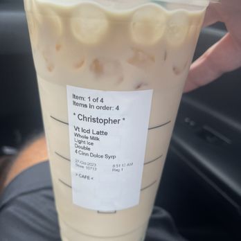 Starbucks - Iced latte with 4 pumps of cinnamon dolce and whole milk - Coffee & Tea Near Me - Orange, California