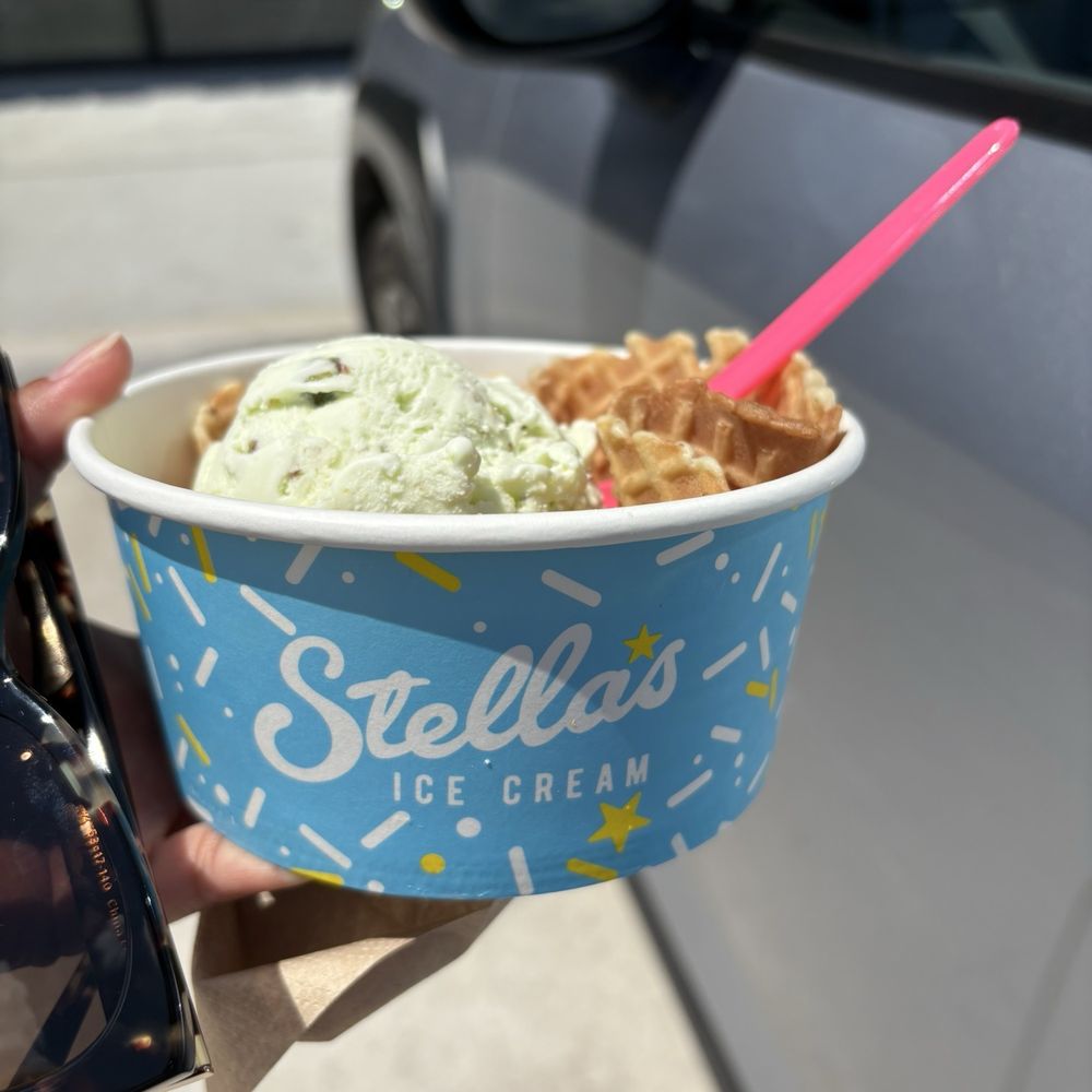 Stella’s Ice Cream - One scoop of pistachio ice cream in a waffle bowl - Ice Cream & Frozen Yogurt Near Me - Nebraska, Nebraska