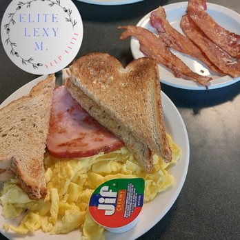 The Eatery Restaurant - Seaded rye, scrambled eggs, ham steak, and peanut butter on the side - Breakfast & Brunch Near Me - Jamestown, New York The Eatery Restaurant - Seaded rye, scrambled eggs, ham steak, and peanut butter on the side - Breakfast & Brunch Near Me - Jamestown, New York