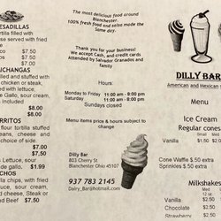 Dilly Bar - Menu