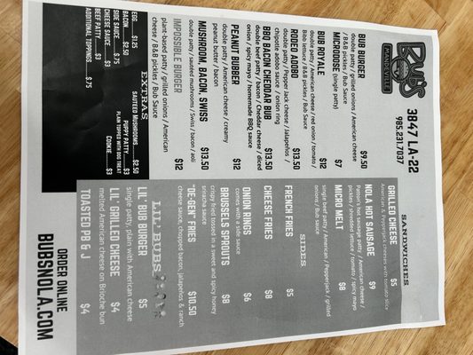 Menu photo 1 Bub’s Mandeville, LA