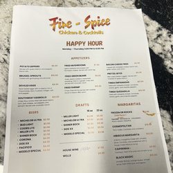 Fire-Spice Chicken & Cocktails - Happy hour Menu.