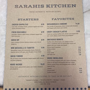 Sarahi's Kitchen - Menu - Mexican Near Me - Denver, Colorado Sarahi's Kitchen - Menu - Mexican Near Me - Denver, Colorado