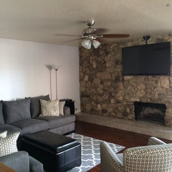 Superior HDTV Installation - Ceiling mount in front of stone fireplace - Home Theatre Installation Near Me - Dana Point, California Superior HDTV Installation - Ceiling mount in front of stone fireplace - Home Theatre Installation Near Me - Dana Point, California