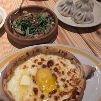 Chama Mama  - Adjaruli Khachapuri, roasted mushrooms, khinkali (soup dumplings) - Georgian Near Me - Brooklyn, New York