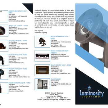 Luminosity Lighting - Brochure - Lighting Fixtures & Equipment Near Me - Placentia, California Luminosity Lighting - Brochure - Lighting Fixtures & Equipment Near Me - Placentia, California