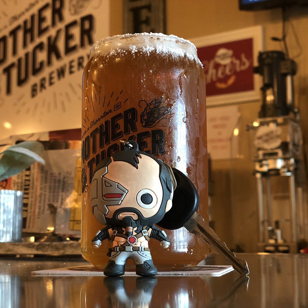 Bar top view of Mother Tucker's Pumpkin Spice Cream Ale with powdered sugar rim Bar top view of Mother Tucker's Pumpkin Spice Cream Ale with powdered sugar rim