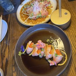 Yellowtail Crudo (top), Ora King Salmon w/ truffle ponzu (bottom) Yellowtail Crudo (top), Ora King Salmon w/ truffle ponzu (bottom)