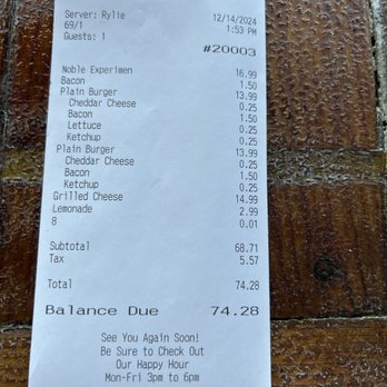 Growler's Taphouse - Receipt from 3 burgers and a kids meal. - Sports Bars Near Me - Tucson, Arizona