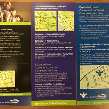Bon Secours In Motion At Chilled Ponds - More information. - Physical Therapy Near Me - Chesapeake, Virginia Bon Secours In Motion At Chilled Ponds - More information. - Physical Therapy Near Me - Chesapeake, Virginia