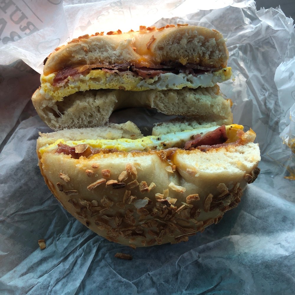Bruegger's Bagels - Egg, Egg & Cheese with Bacon, Ham or Sausage - Bagels Near Me - Coraopolis, Pennsylvania Bruegger's Bagels - Egg, Egg & Cheese with Bacon, Ham or Sausage - Bagels Near Me - Coraopolis, Pennsylvania