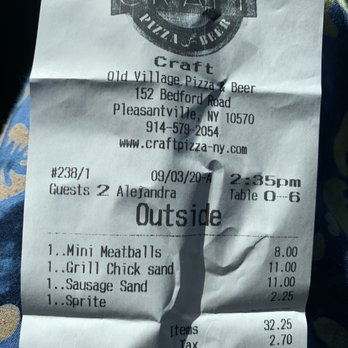 Craft Pizza & Beer - Receipt - Pizza Near Me - Pleasantville, New York Craft Pizza & Beer - Receipt - Pizza Near Me - Pleasantville, New York