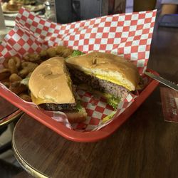 Loves Texas Style Bbq & Steakhouse - Build you own cheeseburger with Jalapeño Rings