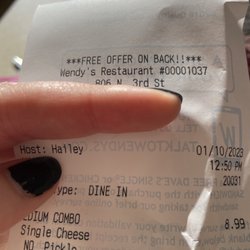 Wendy's - There's her name and the time and date of the order taken
