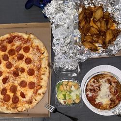 The Original Geno’s Pizza - 18 inch Create Your Own Pizza with Pepperoni. Spaghetti Pie with Homemade Meat Sauce Special with Ceasar Salad. 18 Mild Wings.
