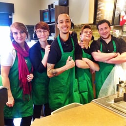 Baristas Alex, Sydnie, Shift Supervisor Josh, and baristas Trevor and Mac Baristas Alex, Sydnie, Shift Supervisor Josh, and baristas Trevor and Mac