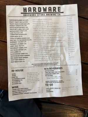 Menu photo 1 Hardware Store Brewing Titusville, FL