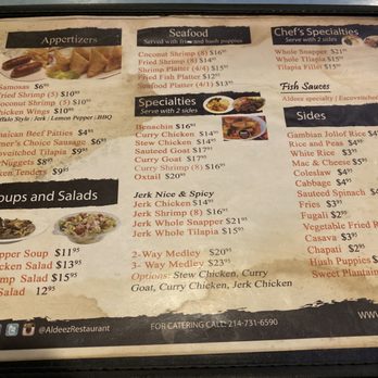 Aldeez Afribbean Restaurant - Menu - Caribbean Near Me - Dallas, Texas