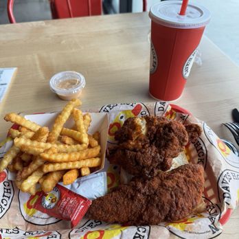 Dave's Hot Chicken - The two tender meal. One tender was small so they tossed in another. - Chicken Shop Near Me - Magnolia, Texas