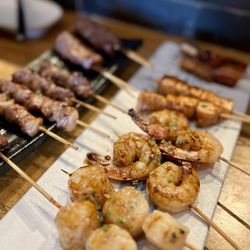 Shinya Shokudo - Redmond - Seafood combo: scallop, shrimp, seared salmon, and unagi (eel)
