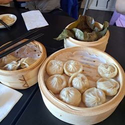 Chive & pork dumplings (6 for $7.25), Shanghai steamed bun (5 for $7.45), Sticky Rice in Lotus Leaf (2 for $7.45)