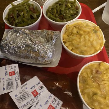 Cooper's Old Time Pit Bar-B-Que - Packaged meats plus sides. Brisket, Turkey, Sausage, Mac-N-Cheese, green beans - Barbeque Near Me - Austin, Texas
