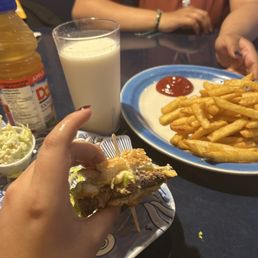 The fries are so good, cheeseburger amazing, milk goes well with the greasier foods. The fries are so good, cheeseburger amazing, milk goes well with the greasier foods.