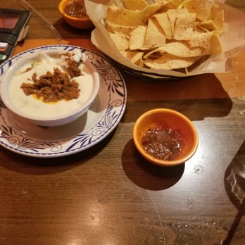 Meso Maya Comida y Copas - Queso with brisket added. Queso Poblano Bowl - Mexican Near Me - Fort Worth, Texas